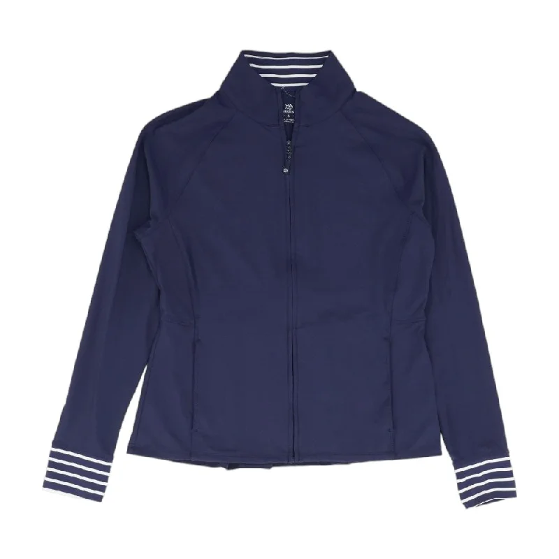 Navy Solid Lightweight Jacket Stand-Up Collar Roll-Neck Collar Turtle Neck