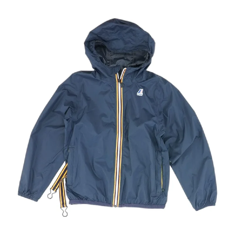 Navy Solid Lightweight Jacket Zippered Jacket Buttoned Jacket Snapped Jacket