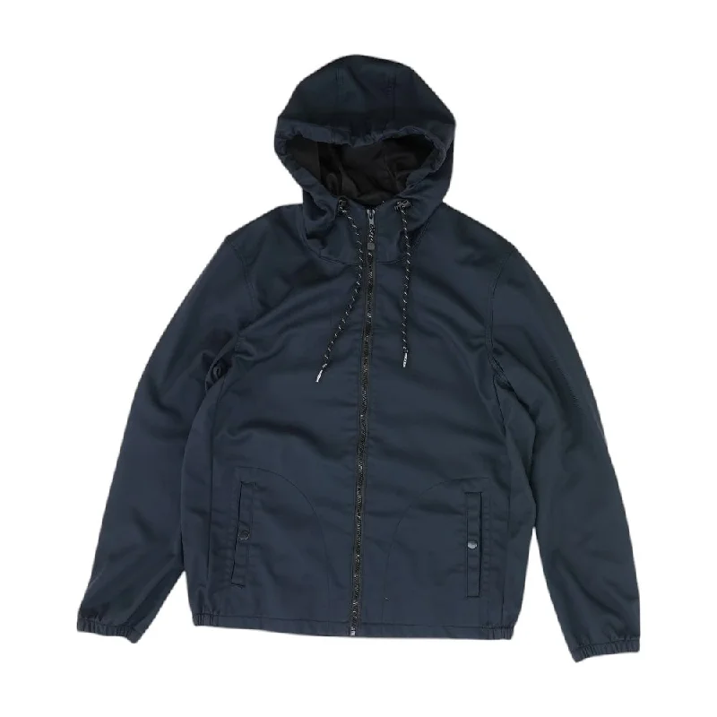 Navy Solid Lightweight Jacket Tiered Jacket Buttoned Jacket Zippered Jacket