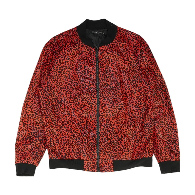 Red Animal Print Bomber Jacket Hooded Jacket Caped Jacket Shawl Collar Jacket
