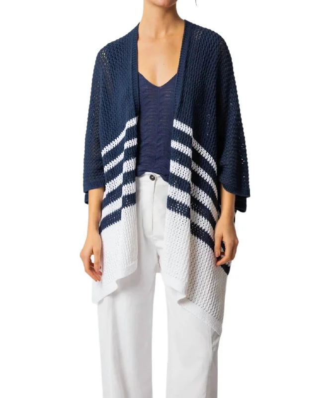 Striped Knit Jacket In Navy/white Denim Fabric Leather Fabric Suede Fabric