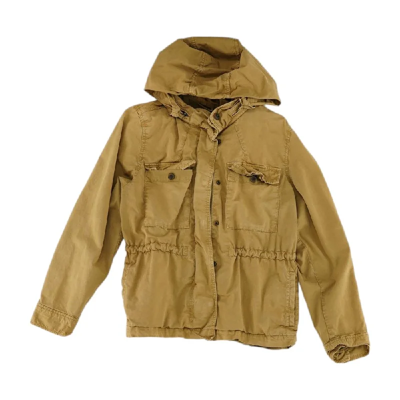 Tan Solid Denim Jacket Nylon Jacket Polyester Jacket Spandex Jacket