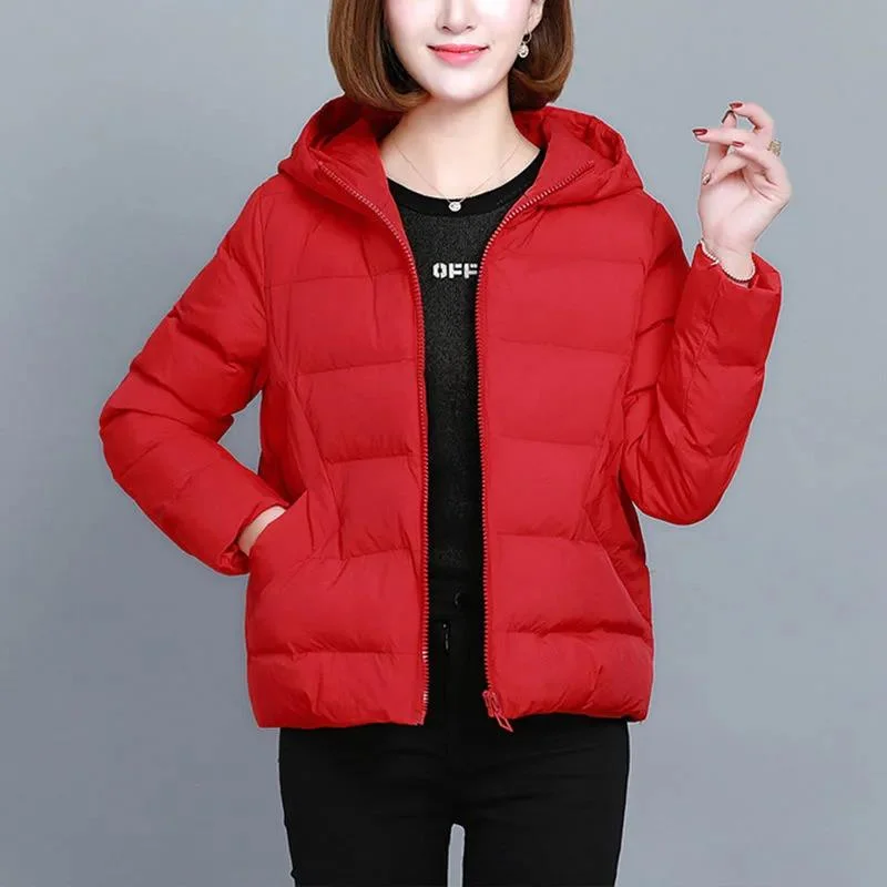 Women Coats Autumn Winter Fashion Plus Dalian Hat Korean Padded Jacket Coat Loose and Thin All-match Cotton Jacket Women Short Cardigan Sweater Pullover