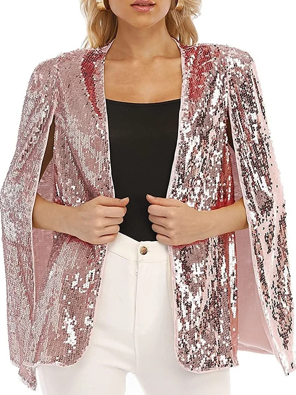 Women's Wrap Sparkling Long Sleeves Sequined Bolero Coats / Jackets Wedding Wraps Zippered Jacket Buttoned Jacket Snapped Jacket