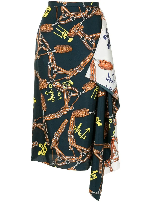 Renzo scarf print asymmetrical skirt chiffon skirt lightweight