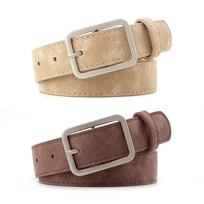 2020 2.8cm Wide Leather Waist Strap Belt Black Brown high quality Women Square Metal Buckle belts Ladies Female Belts for Jeans Stylish Stone-Wash Denim Jeans