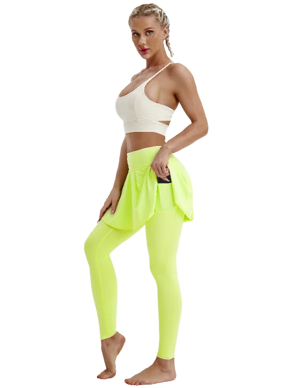 Athletic Tennis Golf Skort with Pocket Shorts neonyellow_Golf silk skirt lustrous