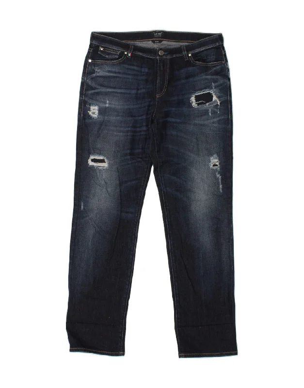 ARMANI Womens Distressed Straight Jeans W28 L31 Navy Blue Cotton Chic Rolled Cuff Denim Jeans ARMANI Womens Distressed Straight Jeans W28 L31 Navy Blue Cotton Chic Rolled Cuff Denim Jeans