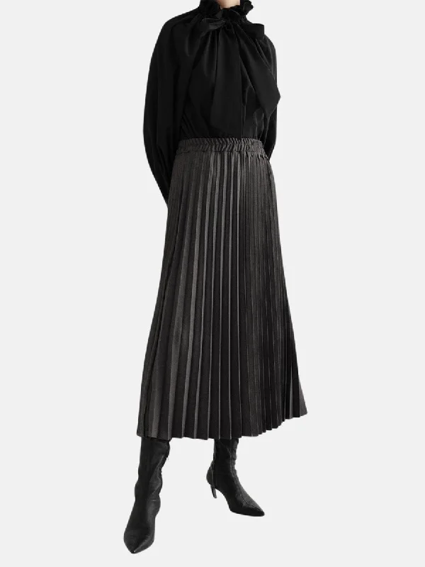 Athens Pleated Long Skirt Gray button skirt front