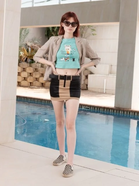 Beige And Black Mini Skirt (No Belt) cashmere skirt fine