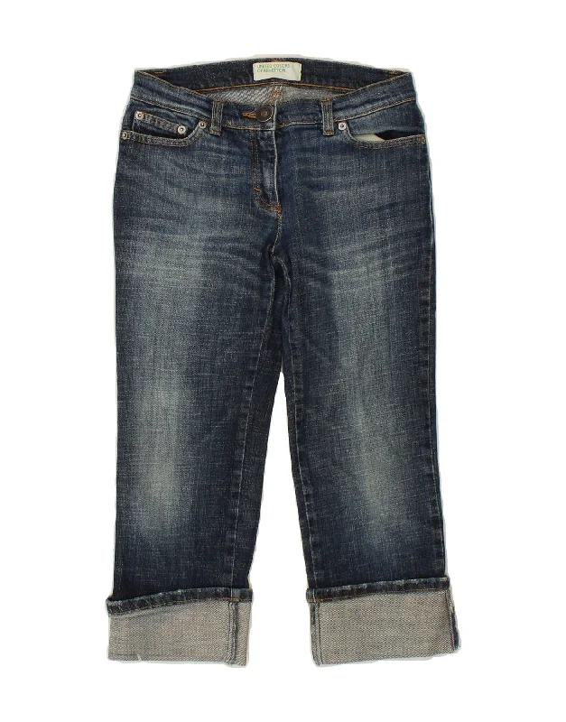 BENETTON Womens Capri Straight Jeans W26 L20  Navy Blue Cozy Stretch High-Waist Jeans