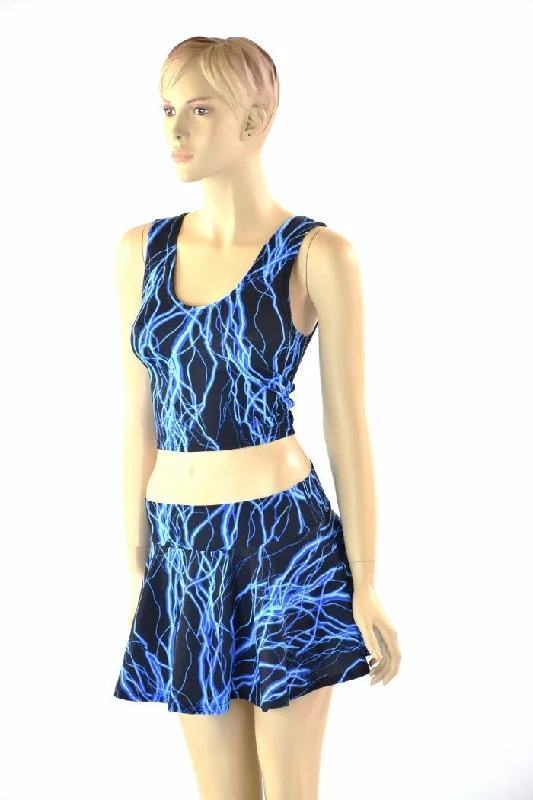 Neon Blue Lightning Crop & Skirt Set leather skirt refined