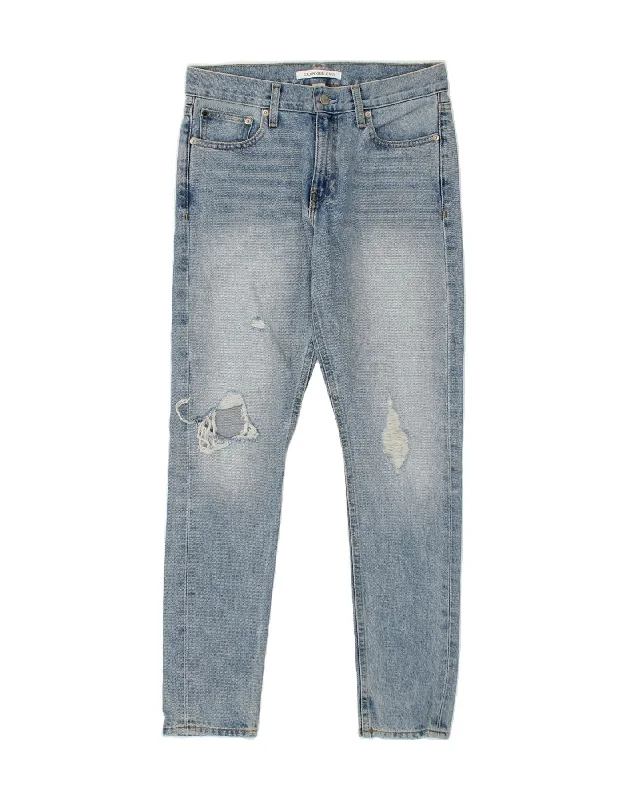CALVIN KLEIN Womens Distressed Slim Jeans W27 L30 Blue Fashionable Distressed Jeans