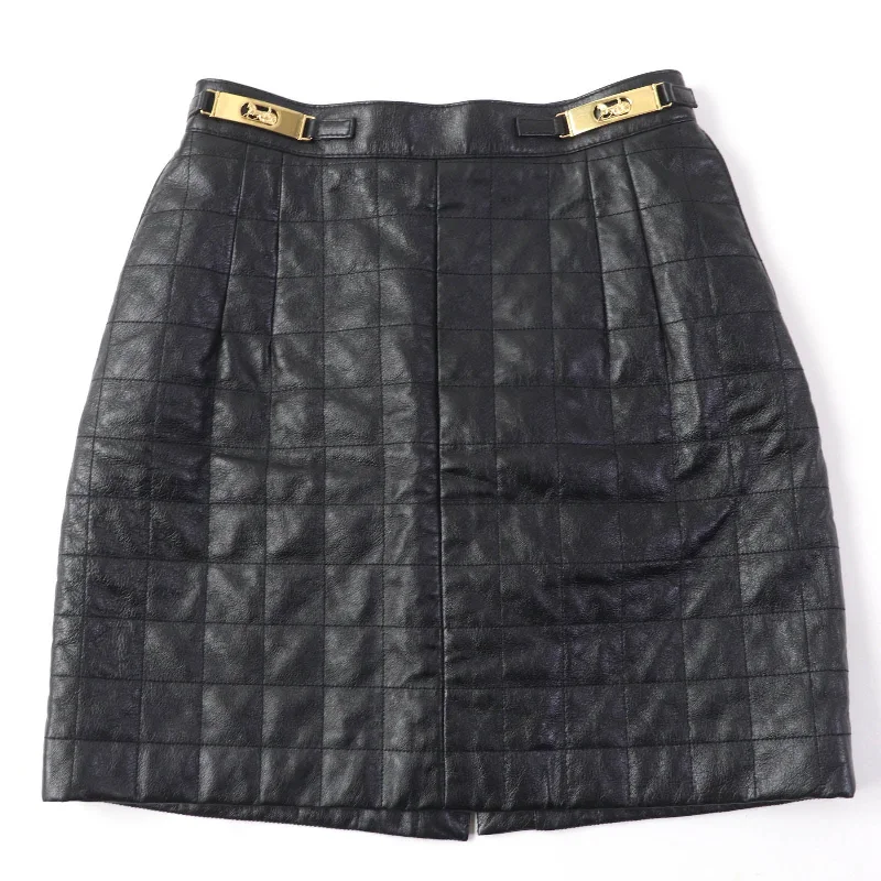 Celine Quilted Leather Mini Skirt with Metal Logo pleated skirt texture