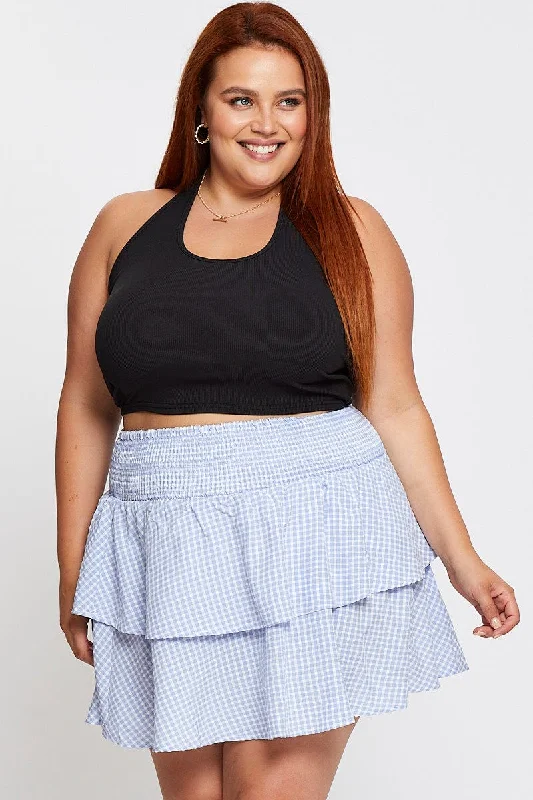 Check Mini Skater Skirt Tie silk skirt elegant