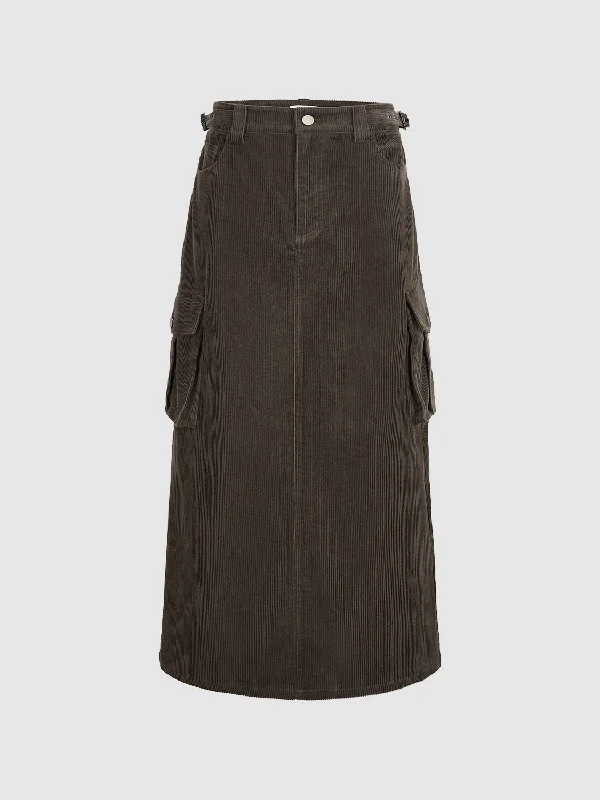 Corduroy Flap Pocket Straight Skirts corduroy skirt durable