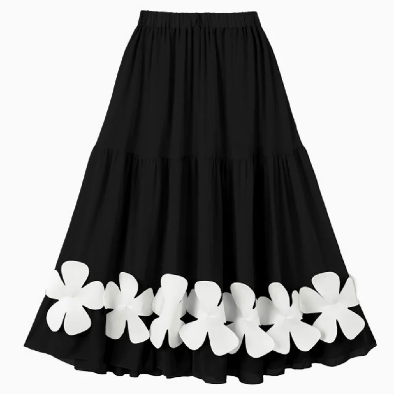 Cute 3D Petal Flower High Waist Ruched Summer Cover Up Maxi Beach Skirt cashmere skirt rich