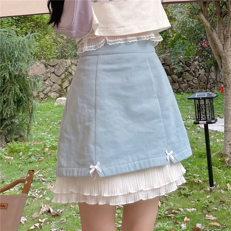 Cute bow half-length A-line skirt PL51766 leather skirt sleek