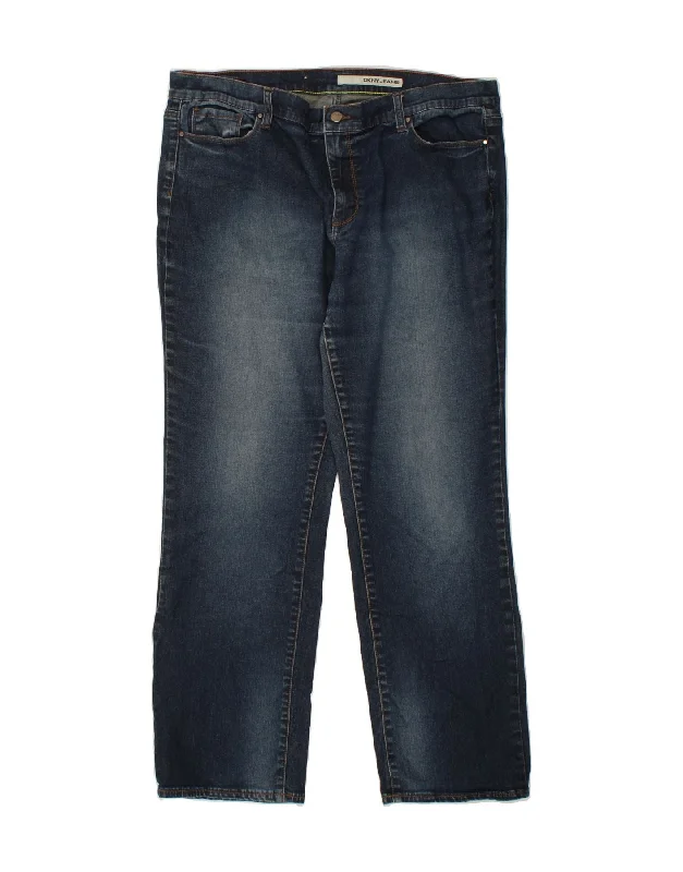 DKNY Womens Straight Jeans US 16 2XL W40 L30 Navy Blue Cotton Chic Ripped Jeans