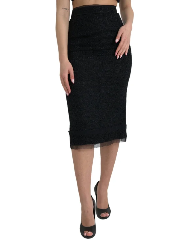 Dolce & Gabbana Elegant High Waist Midi Skirt zip skirt side