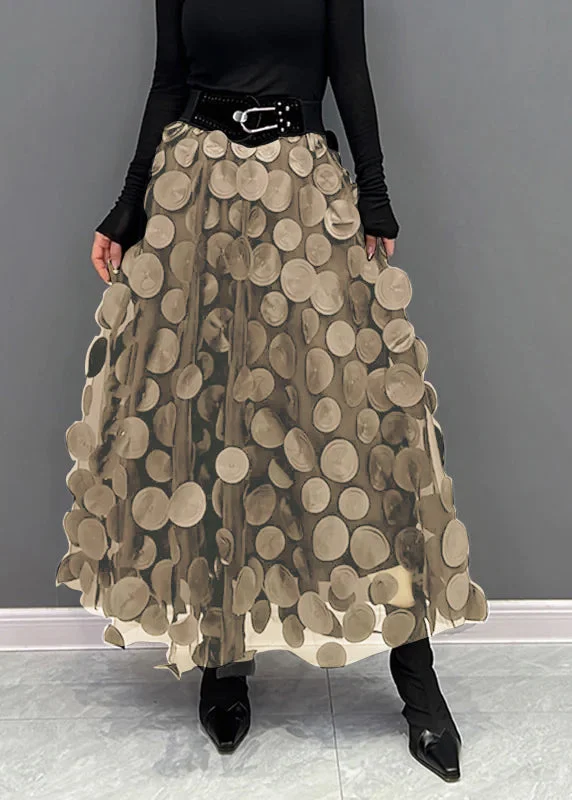 Elegant Khaki  Dot Patchwork Tulle Skirt Fall boho skirt vibe