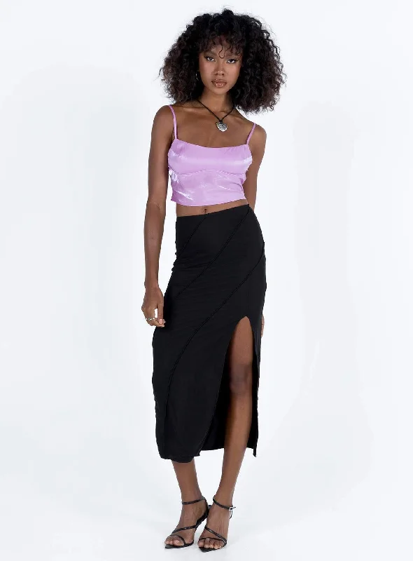 Erika Midi Skirt Black leather skirt sleek