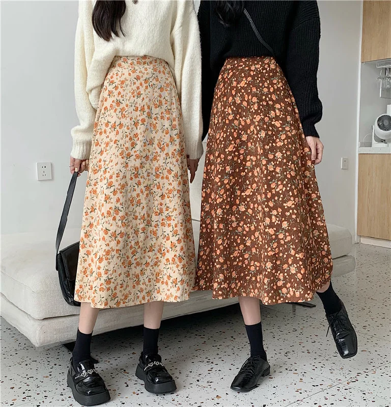 Fall Florals Midi Skirt (3 Colors) spandex blend skirt