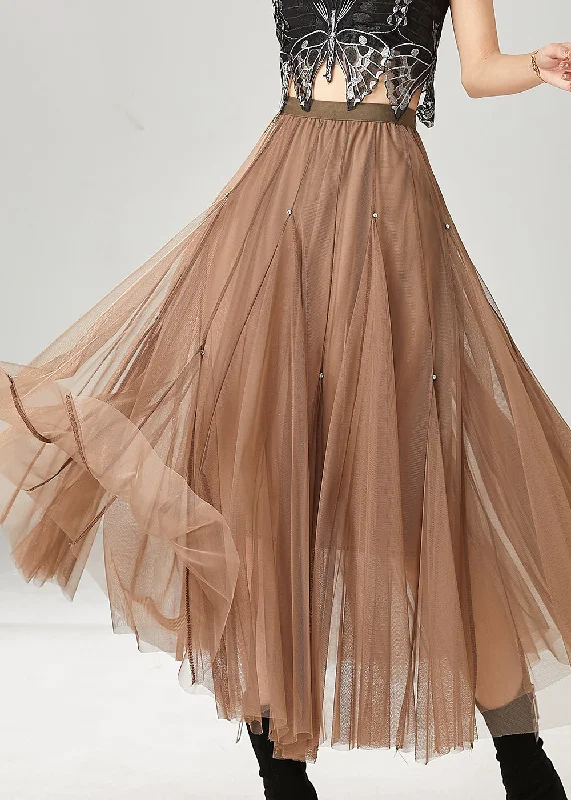 Fashion Khaki Exra Large Hem Nail Bead Tulle Skirts Spring wool skirt sturdy