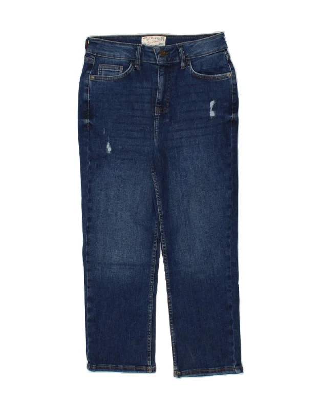 FAT FACE Womens Distressed Capri Jeans UK 10 Small W26 L21  Blue Cotton Comfortable Jogger Style Jeans