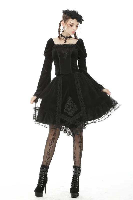 Gothic lolita velvet mesh splicing short skirt KW194 silk skirt smooth