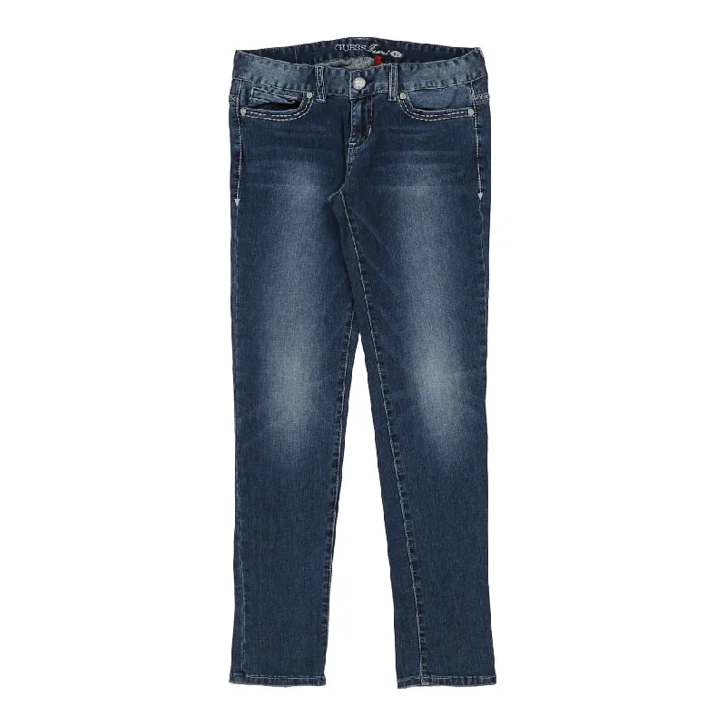 Guess Skinny Jeans - 33W UK 12 Blue Cotton Trendy Paperbag Waist Jeans