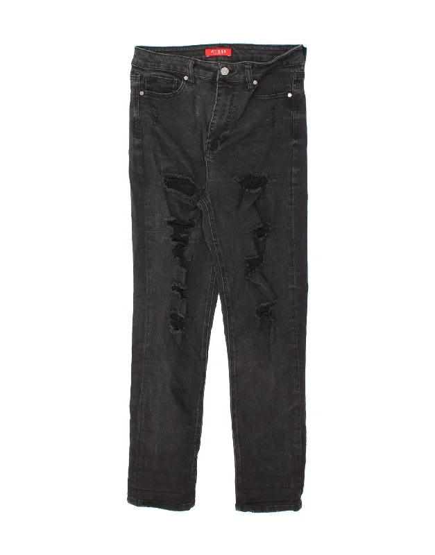 GUESS Womens Distressed Slim Jeans W31 L27  Black Cotton Comfortable Zip-Fly Denim Jeans
