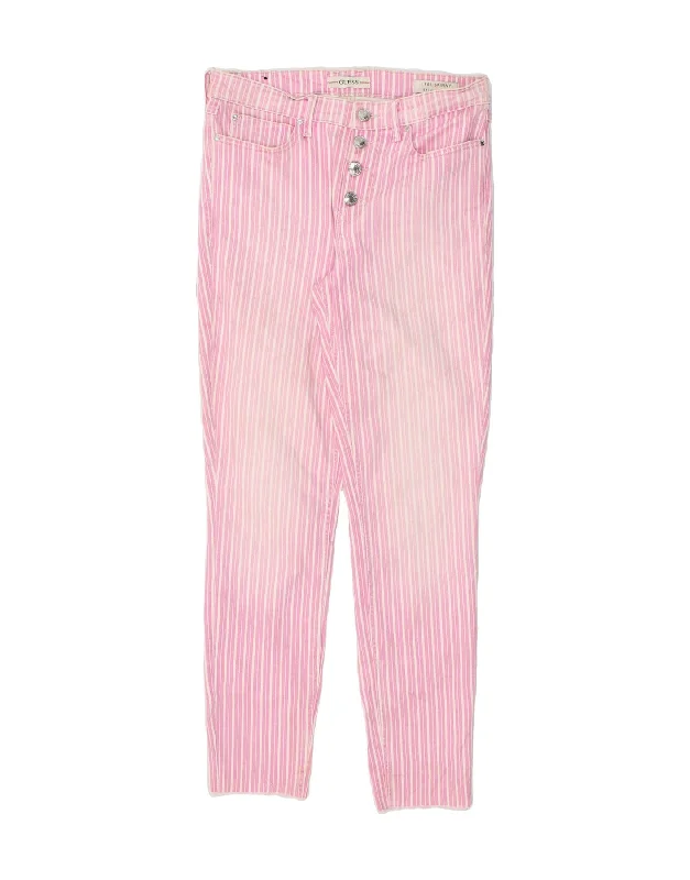 GUESS Womens High Rise Skinny Jeans W28 L27 Pink Striped Polyester Stylish High-Waisted Denim