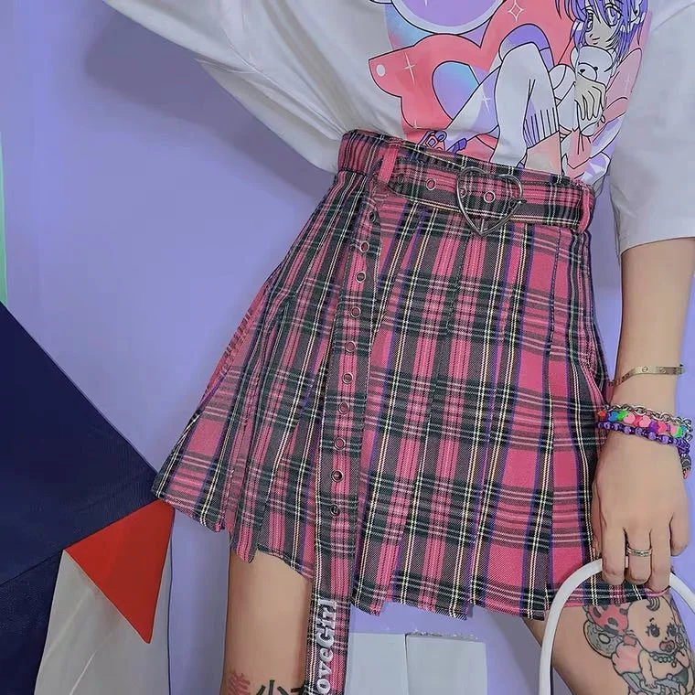 HARAJUKU SWEET JK PLEATED SKIRT WITH BELT BY56666 belted skirt waist
