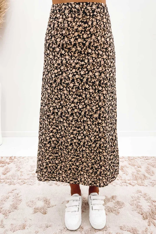 Hazel Floral Midi Skirt Print linen skirt natural