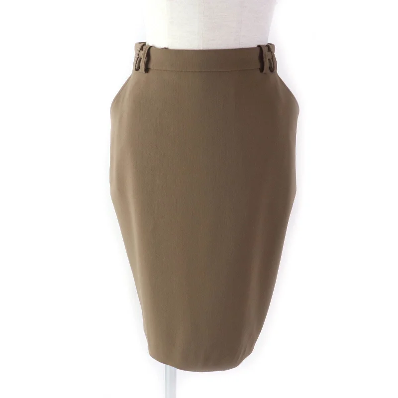HERMES Wool Silk Tight Skirt Brown 34 slim fit skirt
