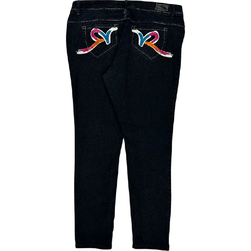 Hip Hop Rocawear Embroidered Jeans - 38W 32L - Black Cotton Blend Trendy Cut-Off Denim Shorts