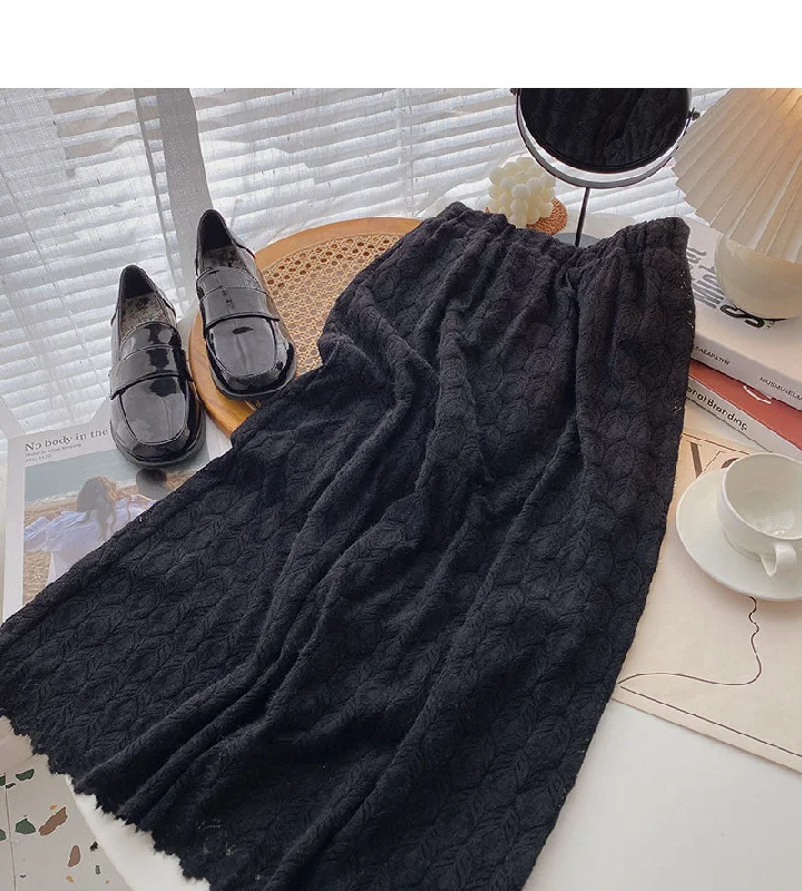 Hook flower hollow out lace A-shaped high waist skirt  5786 flowy skirt hem