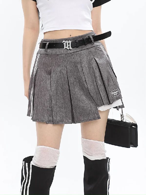 Isabelle Shiny Pleated High Waist Preppy Pleated Patchwork Mini Skirt linen skirt natural