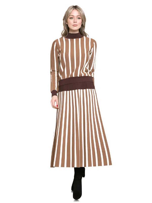 Ivee Yolk Waist Knit Striped Skirt wool skirt sturdy
