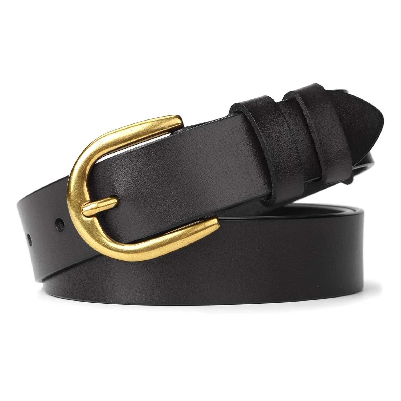 Women Casual Leather Belt for Jeans, 1.2 Inch Wide with Golden Buckle Cozy Relaxed Fit Jeans