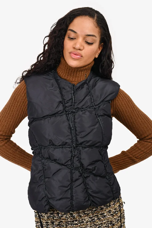 Jean Paul Gaultier Femme Black Wool/Silk Padded Sleeveless Rope Detail Vest Size 10 Stylish Paperbag Waist Denim