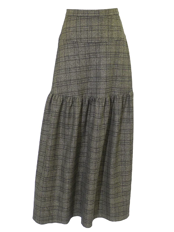 Kathie K Long Plaid Skirt wool skirt thick
