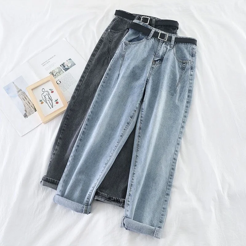 Korean High Waist Jeans Chic Rolled Cuff Denim Jeans