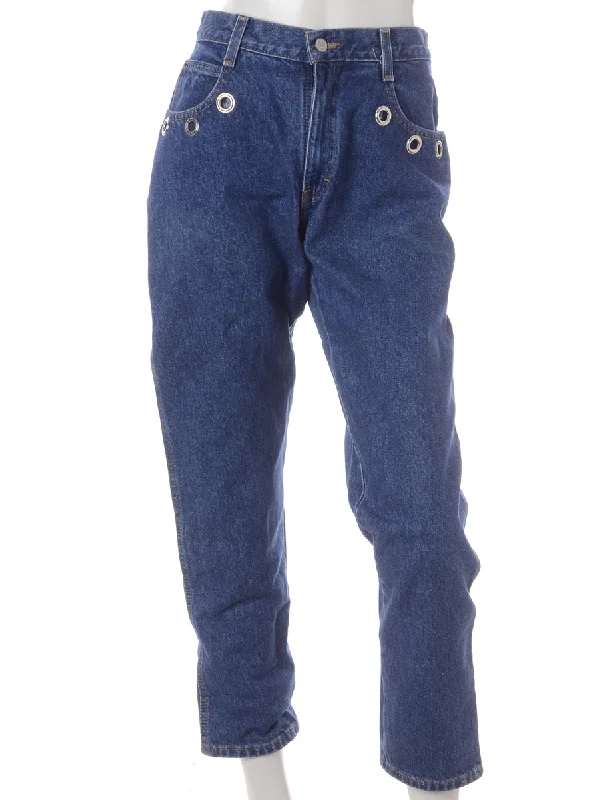 Label Natalie Eyelet Jeans Trendy Patchwork Denim Jeans