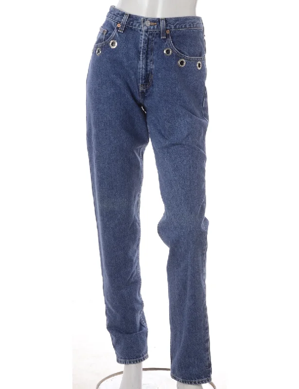 Label Natalie Eyelet Jeans Trendy Low-Rise Bootcut Jeans