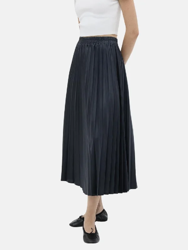Leather Pleated Skirt Navy Blue velvet skirt sumptuous