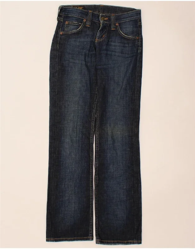 LEE Womens Jinx Straight Jeans W26 L33 Navy Blue Cotton Stylish Paperbag Waist Denim
