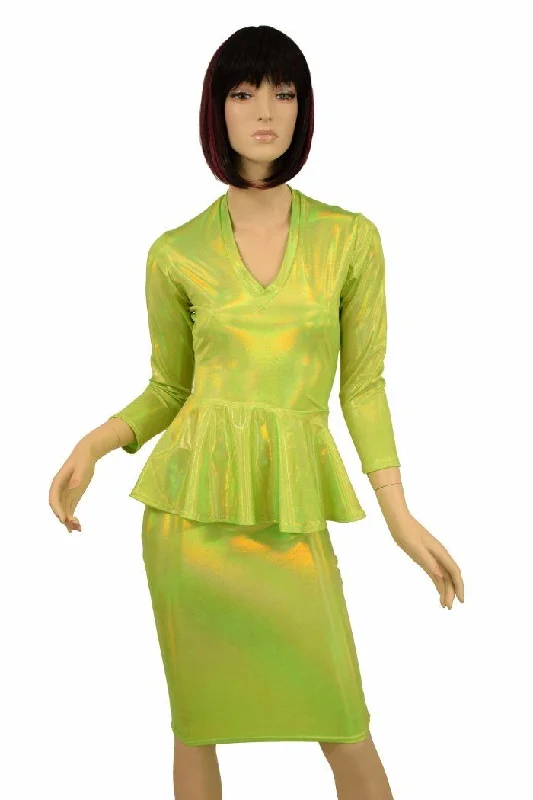 Lime Peplum Skirt Set asymmetrical skirt cut