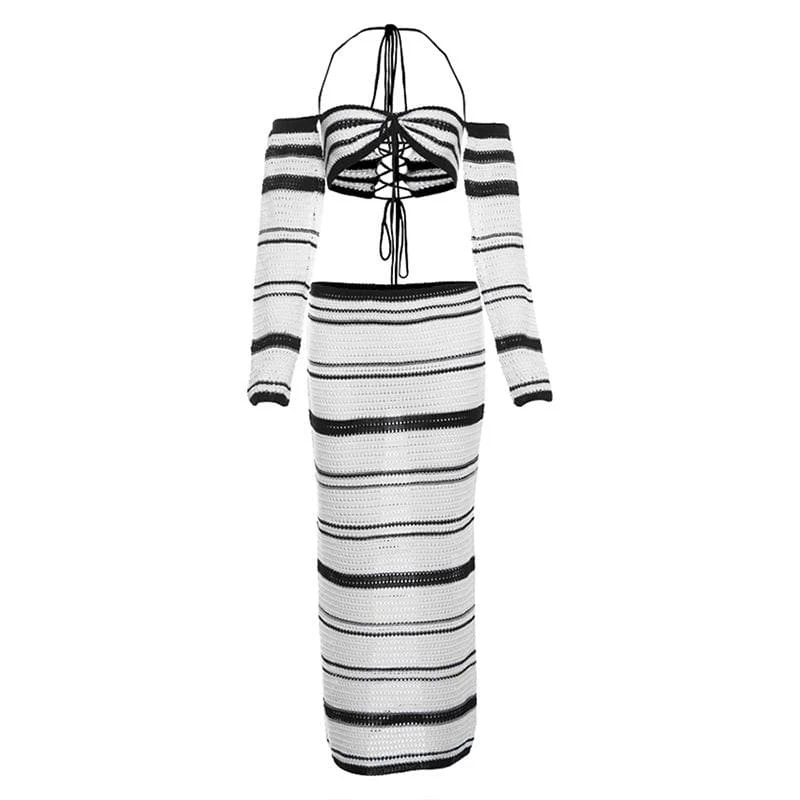 Long sleeve knitted maxi skirt set seamless skirt comfort